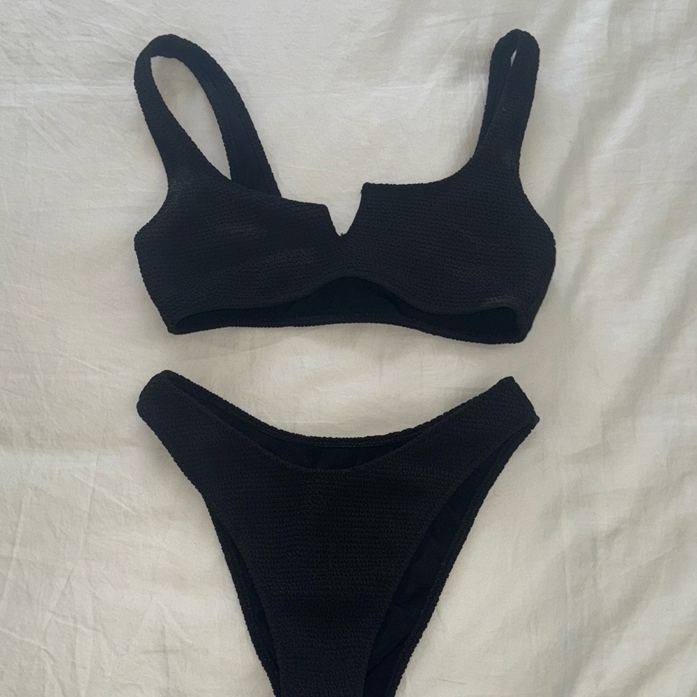 Black Ribbed Bikini Set
